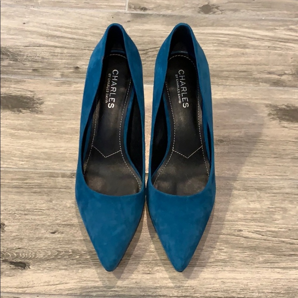 Blue suede high heels